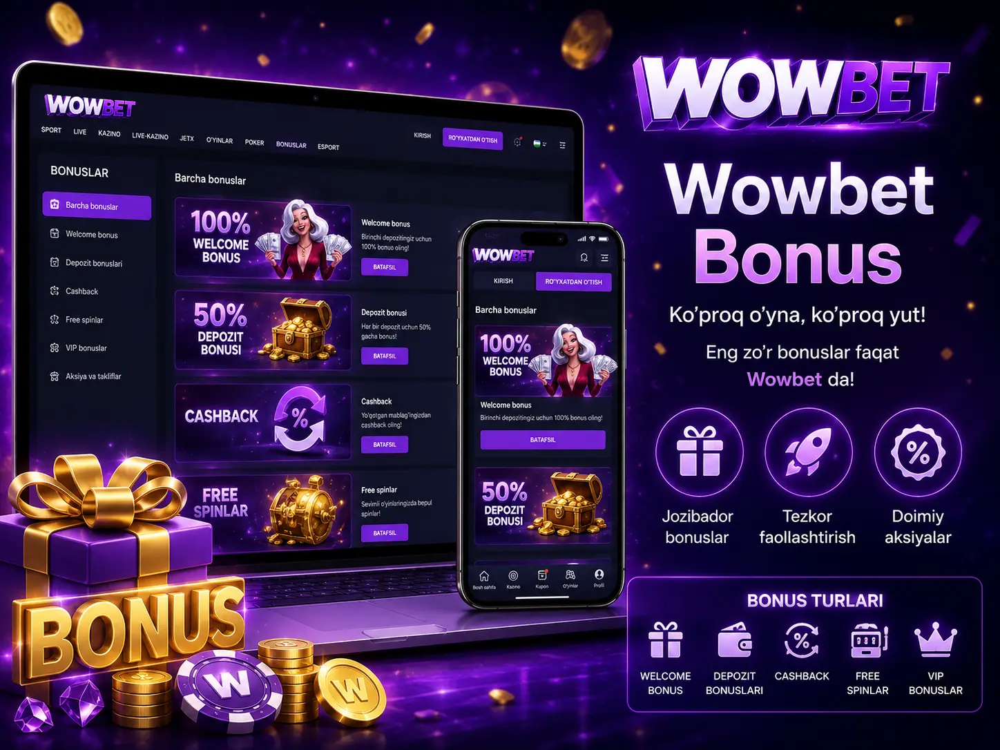 Wowbet Maxsus Aksiyalari va Bonus Shartlari