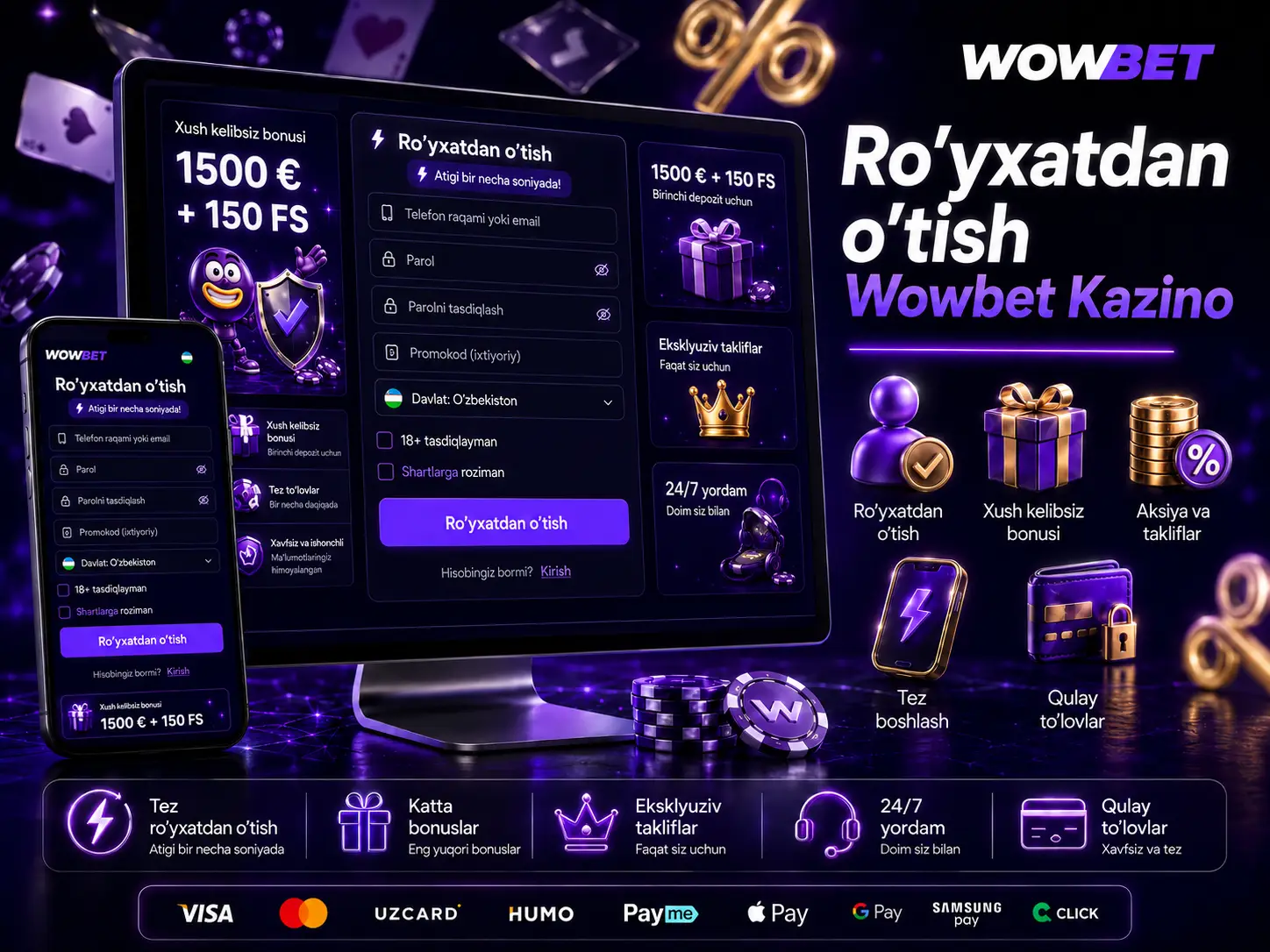 Wowbet Casino O'zbekistonda Ro'yxatdan o'tish